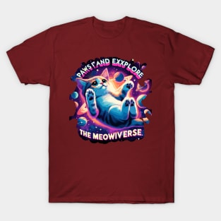Paws it and Explore the Meowniverse - Cute Cat in Space T-Shirt